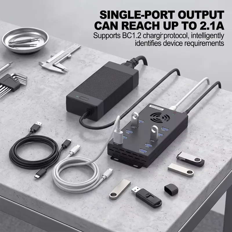 Sipolar A-423 10-Port USB 3.0 Docking Station 120W 2A Fast Charging & Stable Data Transfer for SSD and Phone Management