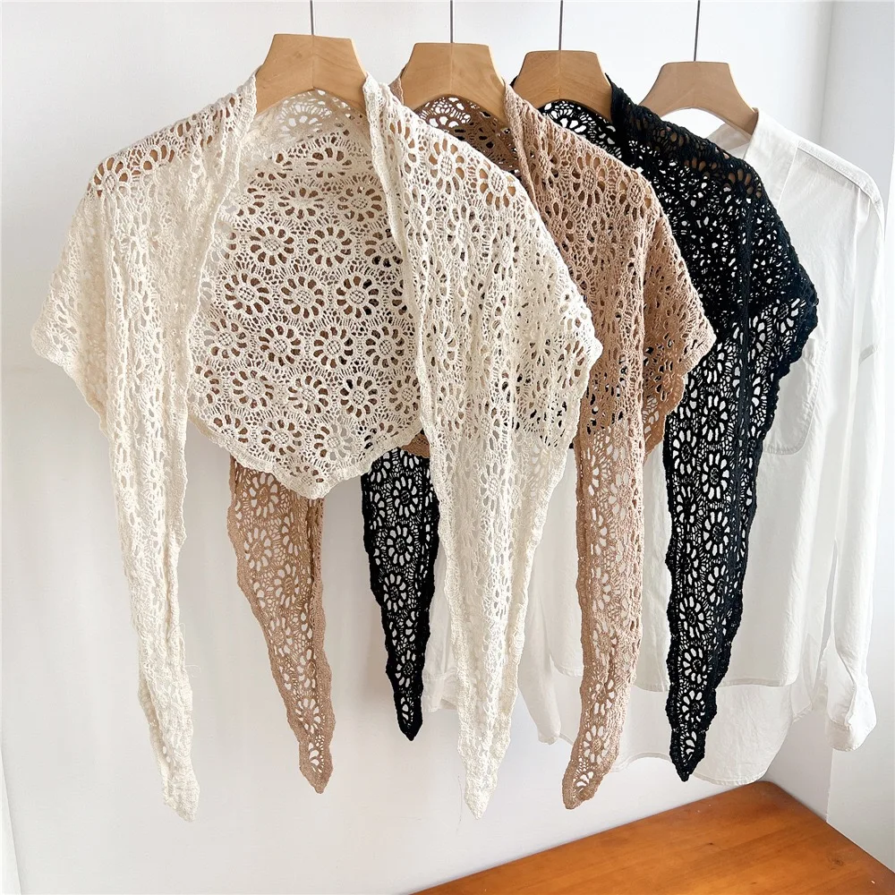 

Women Fashion Lace Floral Vest Triangle Scarf Shawls High Quality Thin Wrap Beach Cover Muslim Hijab Lady Wedding Veil Scarf