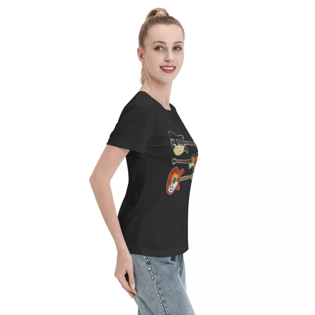 Rickenbacker guitarras e hofner baixo camiseta feminina manga curta t camisas em torno do pescoço roupas de algodão verão camisetas streetwear