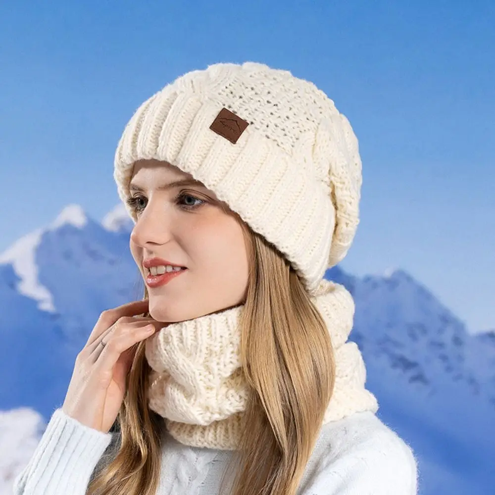Gorro térmico suave para invierno, conjunto de bufanda, calentador de cuello grueso, gorro de punto térmico, diseño elegante, forro polar, gorro de lana cálido para esquiar