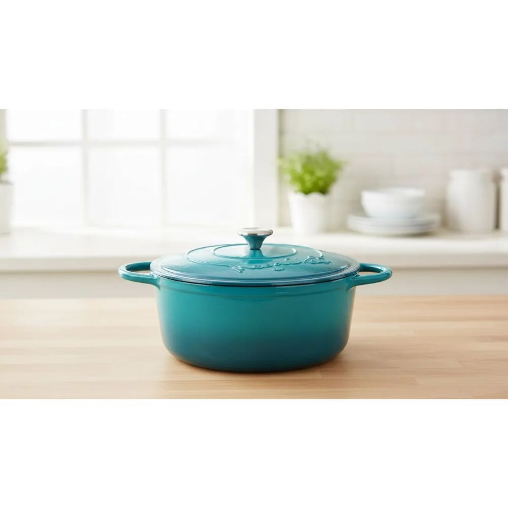 

Эмалированная чугунная голландская духовка емкостью 6,35 литра с самовыравнивающейся крышкой, сверхпрочная и безопасная для духовки для домашних повара