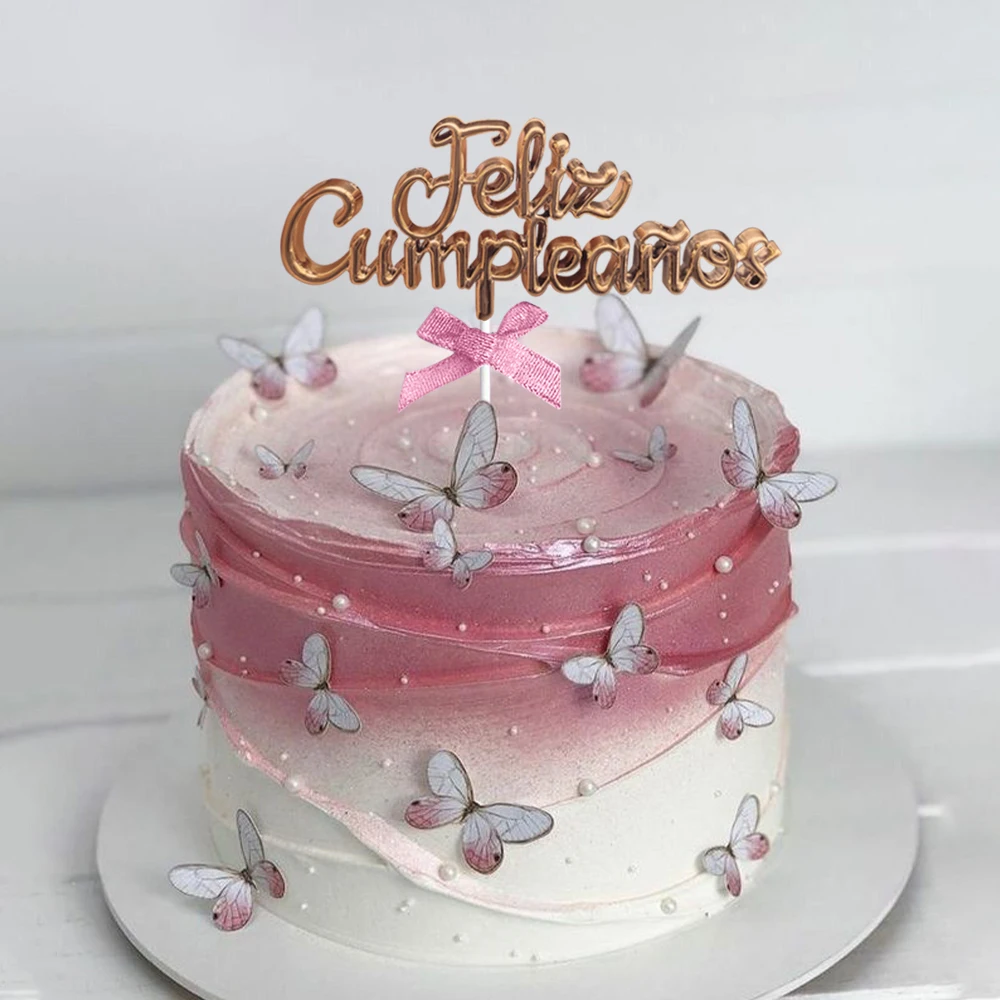 1Pc/3PCS/6PCS Golden Spanish  Feliz Cumplieanos Cake Topper for Birthday Party Cake Decoration Supply