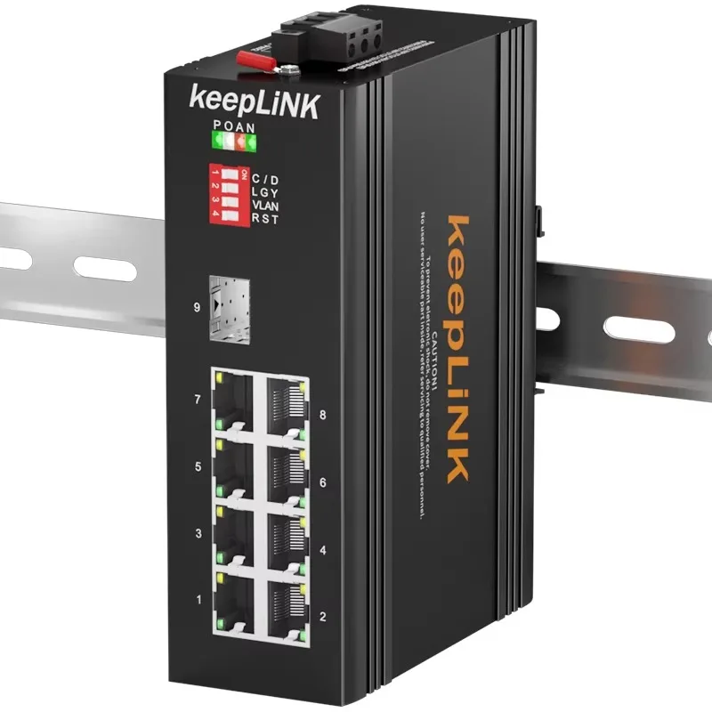 Industrial 2*1* SFP 8*RJ45 Ethernet PoE 10/100/1000Mbps 9/10 Port Full-Duplex Unmanaged Switch WatchDog 26G IP40