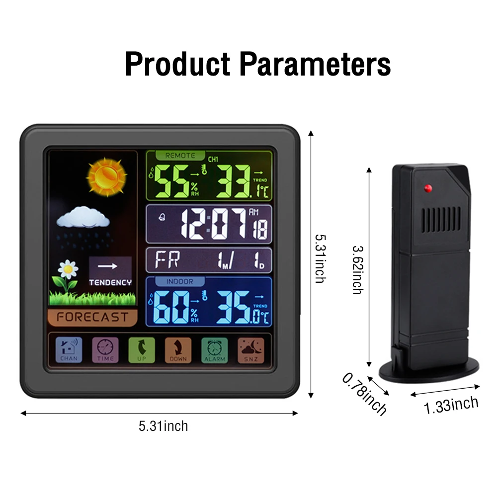 محطة الطقس الرقمية اللاسلكية في الأماكن المغلقة في الهواء الطلق ميزان الحرارة الطقس مع التقويم الخلفية قابل للتعديل