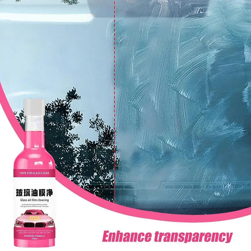 Car Glass Oil Film Clean Liquid 150ml Pink Agent Car Glass Oil Film Cleaner Anti-Fog Oil Film Cleaning Solution Improves