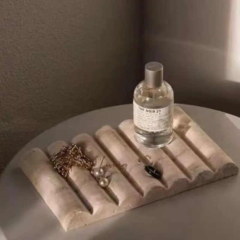 

French Surprise Wind Natural Marble Tray Designer Model Room Home Jewelry Storage Desktop Aromatherapy Tray