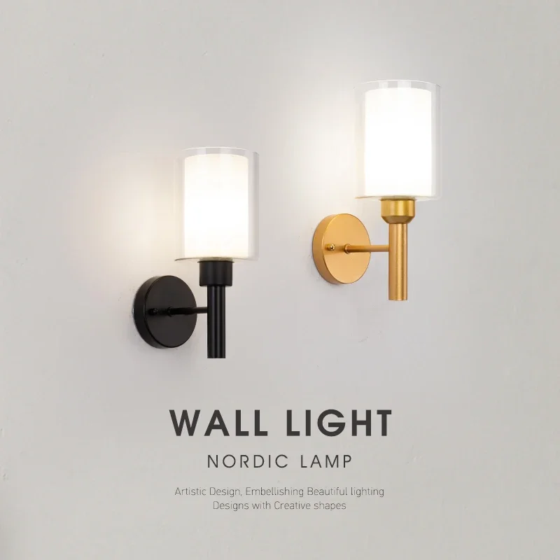 

Wall Lamp Bedroom Bedside Post-Modern Minimalist Nordic Stair Aisle Corridor With E27 Light Bulb Living room Background Sconce