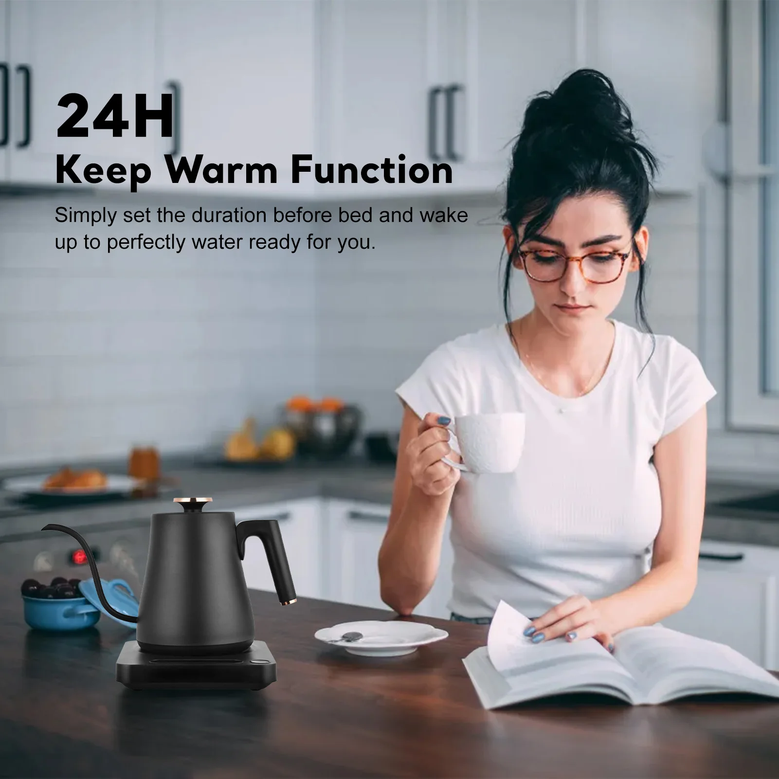 Gooseneck Electric Kettle Temperature Control 1L Capacity Stainless Steel Interior Kettle LCD Display Auto Shut Off Keep Warm 24