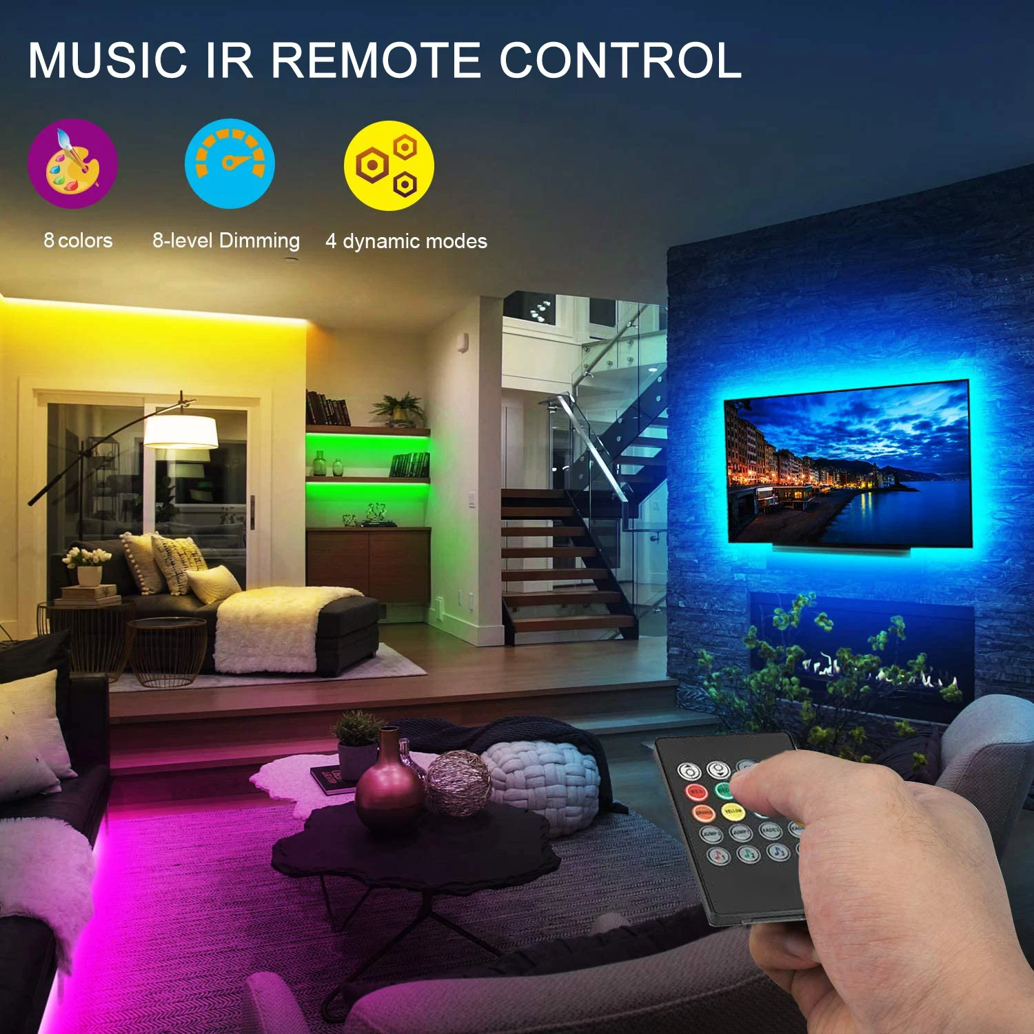 5M 5V 5050 RGB LED Strip Light Music Sync LED Tape Lights Remote Control Color Changing For TV PC Backlight Decoration