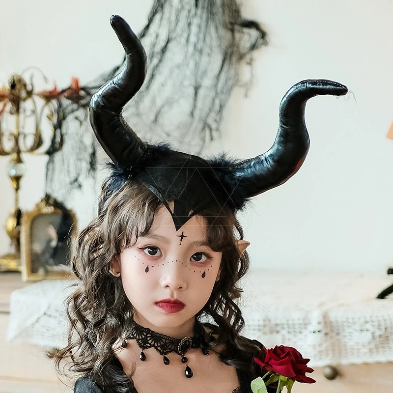 Halloween Children's Costumes Accessories Devil Horns Headwear Little Devil Witch Cosplay Costumes Props Cow Horns Black