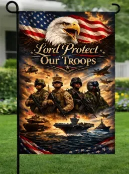 Lord Protect Our Troops Garden Flag Patriotic Military Eagle Banner AAV hhz
