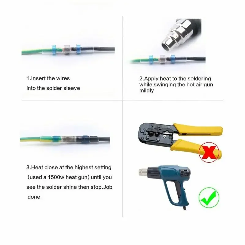 100Pcs Mixed Electrical Heat Shrink Wire Connectors Solder Sleeves Waterproof Cable Soldering Butt Terminals Crimp Connector