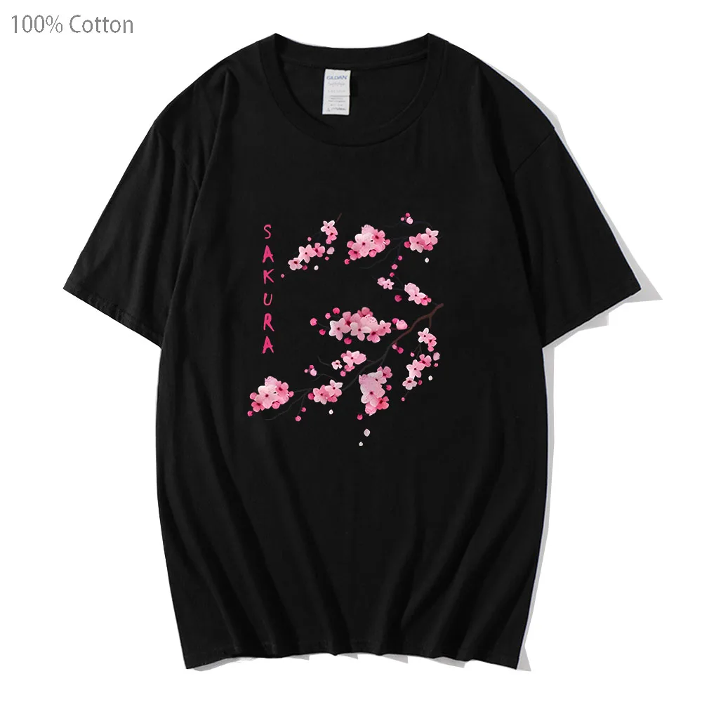 Japanese Sakura Cherry Blossom T Shirt 100% Cotton Summer Clothes for Men/Women Casual Top Unisex Clothing Comfortable T-shirts