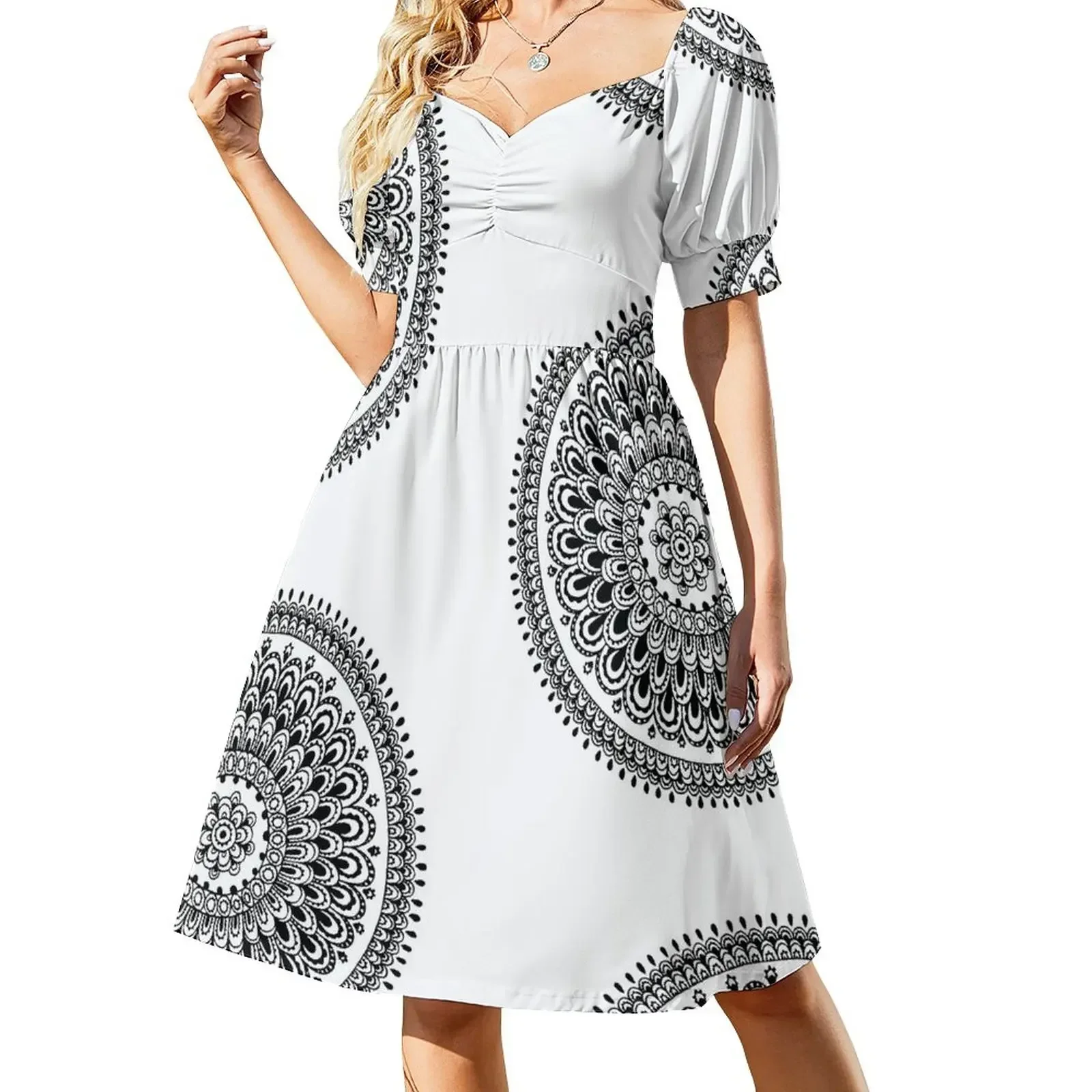 

Mandala Black and White by Hayley Lauren Design Short-Sleeved Dress Party dresses for women Women's summer suit