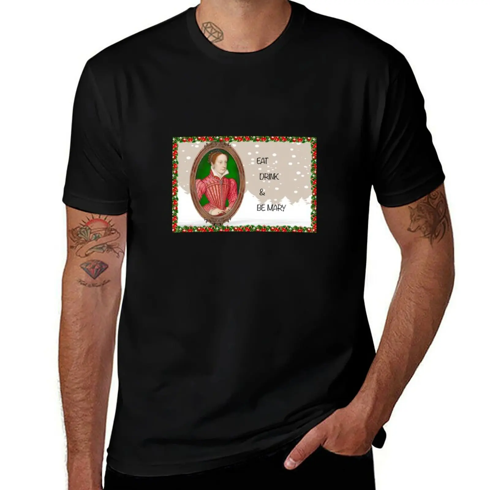 Eat, Drink and Be Mary Queen of Scots Funny Christmas Holiday Greeting T-Shirt Casual Lightweight Short Sleeve Top T-Shirt
