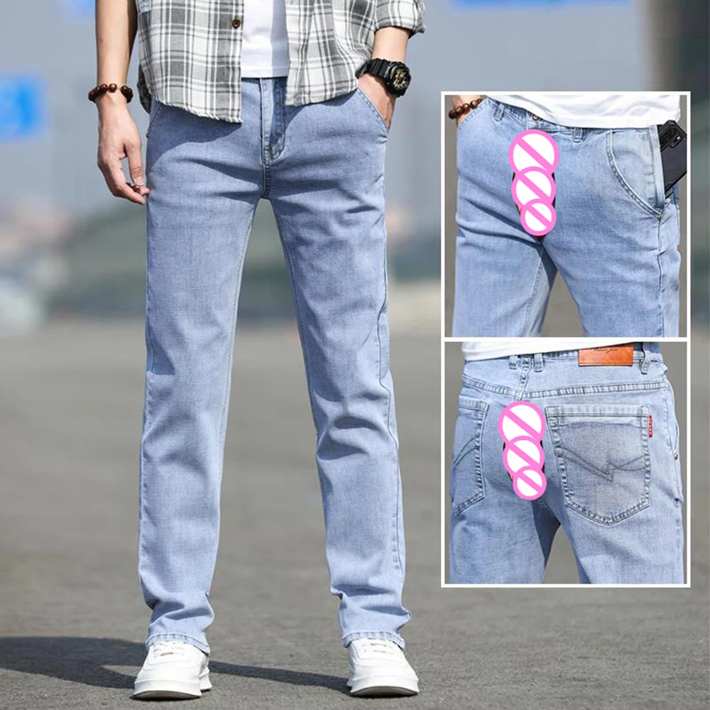 

Straight Light-colored Jeans Men's Exoticism Large-size Loose Business Casual Pants Invisible Open Crotch Outdoor Sex Trend