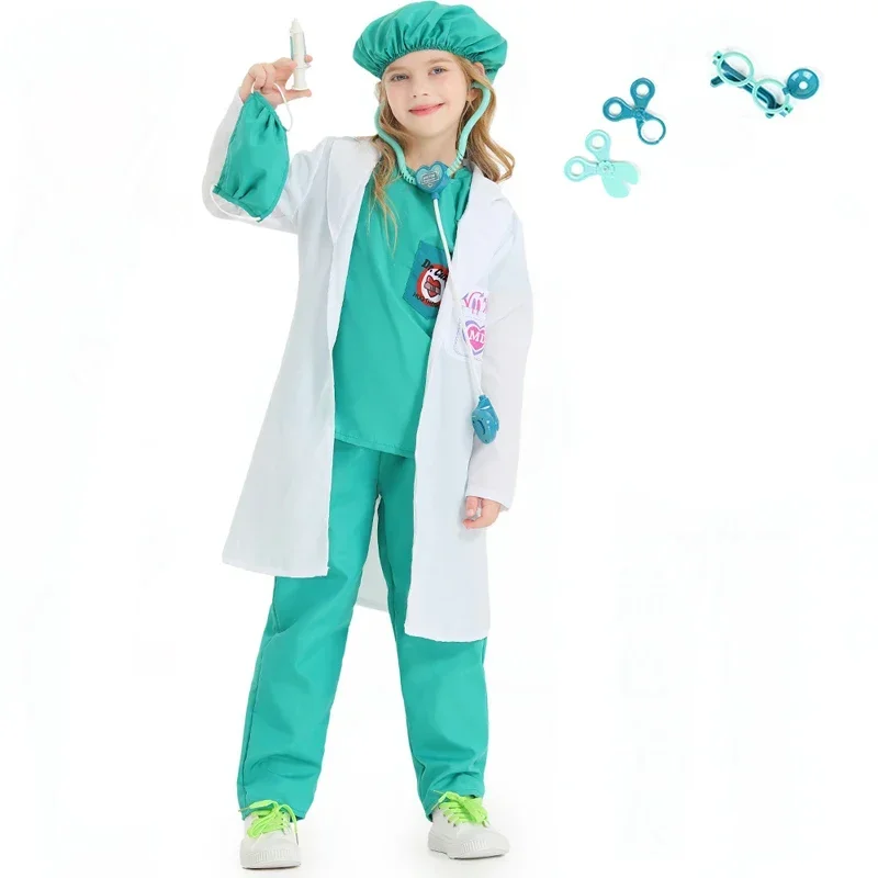 Purim unissex crianças feminino médico enfermeira traje veterinário cirurgião dr uniforme cosplay halloween carnaval festa fantasia vestido