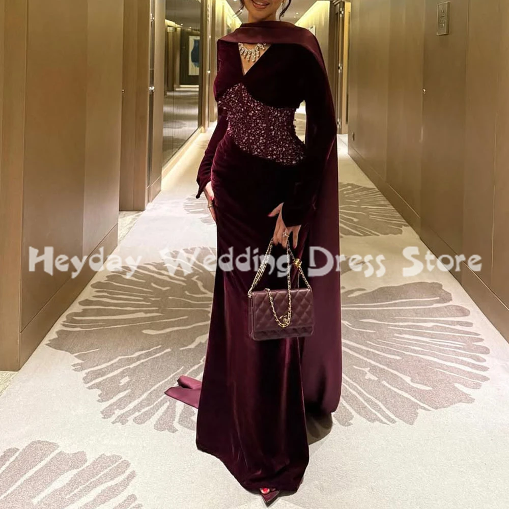 

Heyday женские вечерние платья русалки с v-образным вырезом и блестками длиной до пола, вечерние платья в Саудовской Аравии с длинными рукавами и лентами, вечерние элегантные платья 2025