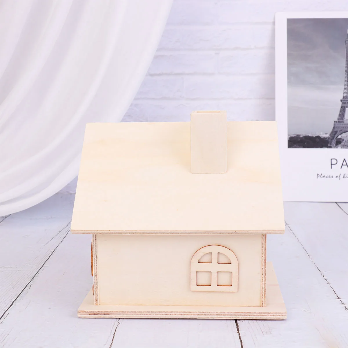 Love Themed Wood House Box Handcrafted Painting Storage Container for Desk Organization and Home Decoration Desktop Wooden Box