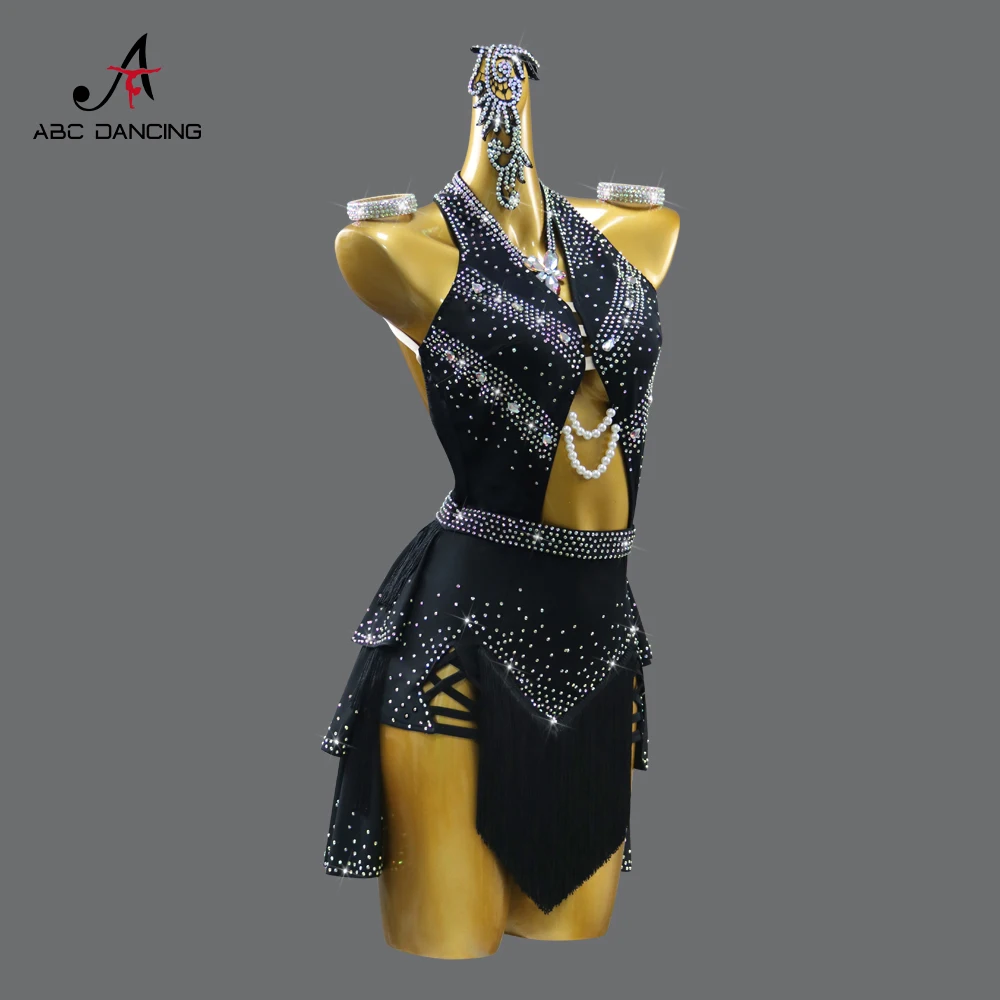 Robe de danse latine pour jeunes filles, ensembles de costumes de bal, vêtements de scène courts américains pour femmes, tenue de soirée de sport, 2025