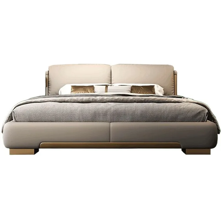 Cubos de tofu color crema simples y modernos de lujo, luz de alta gama, cama grande de cuero de elefante para bebé, bolso suave para dormitorio de invitados principal