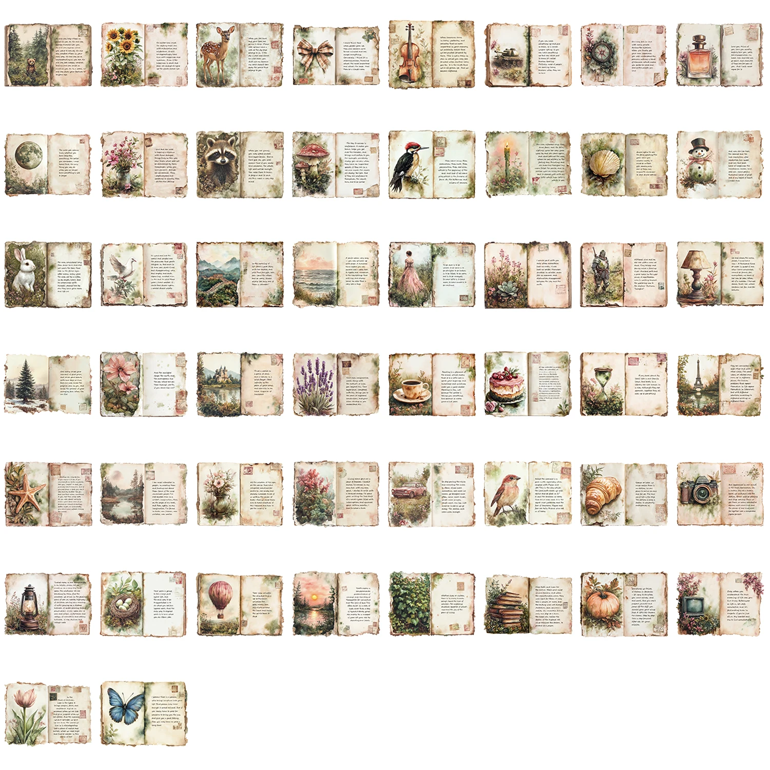 50 Stück Vintage Aquarell Tagebuch PET Aufkleber DIY dekorative Handyhüllen, Schreibtische, Helme, wasserdichte Urlaubsgeschenke Aufkleber