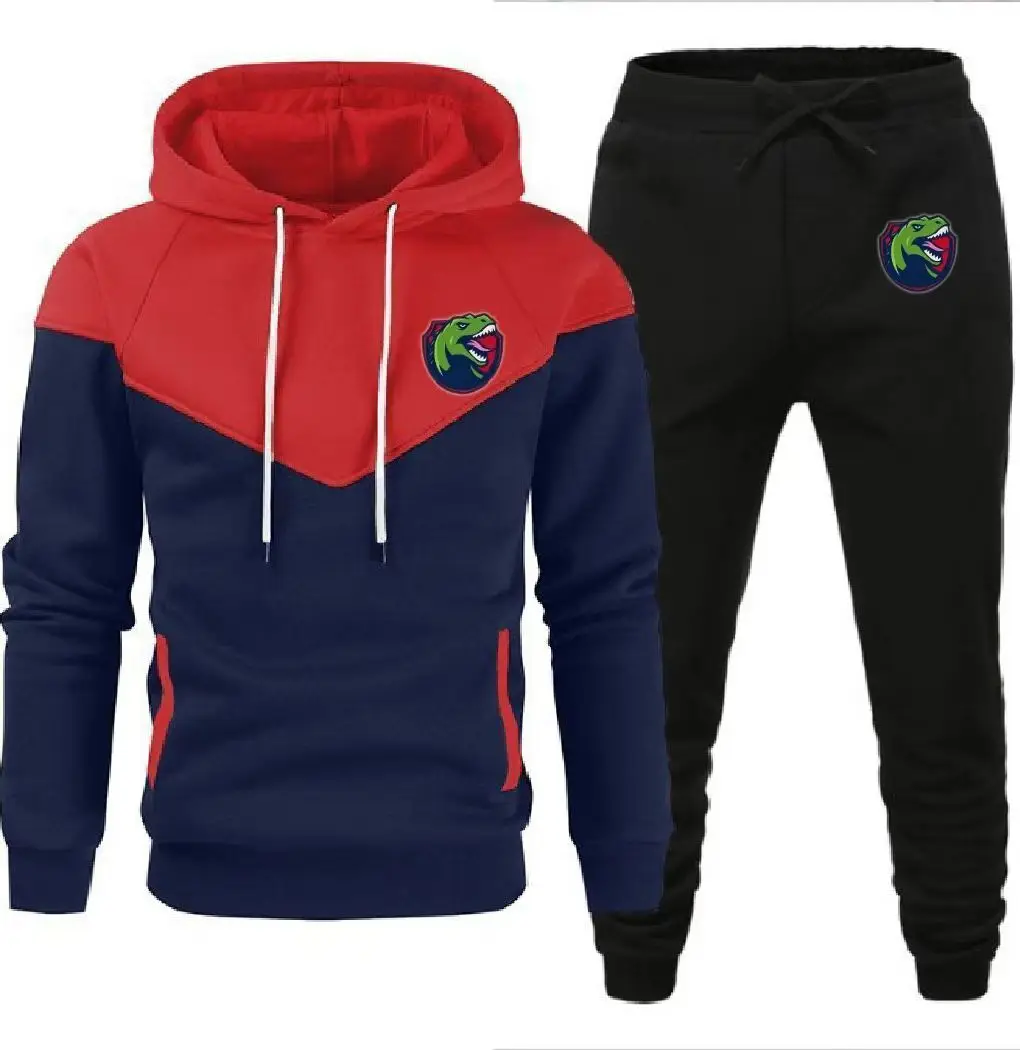 Double color hoodie plus fleece print casual sports hoodie for men