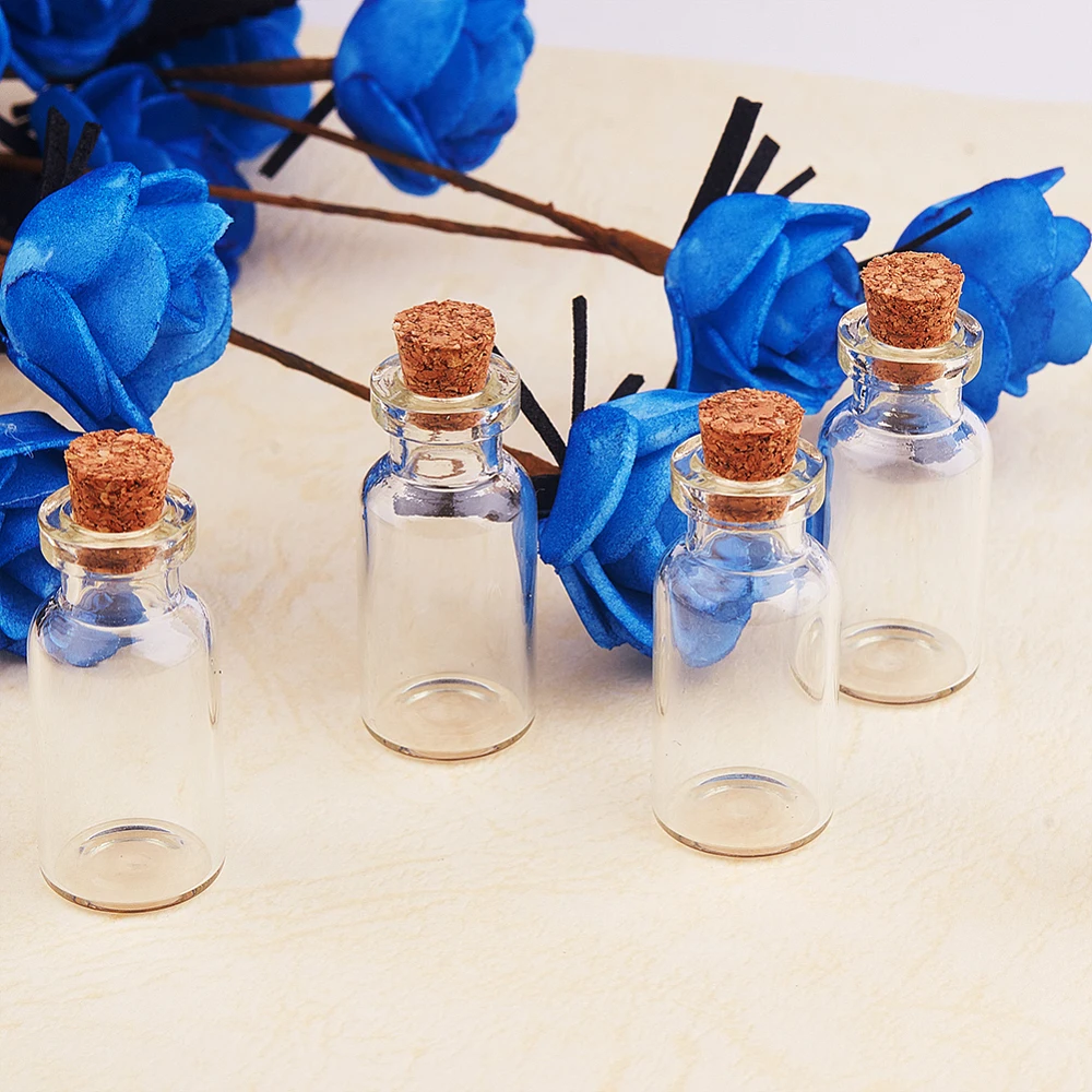 1 Box 14 Pcs Mini Tiny Message Glass Jars Bottles Cork Stoppers and Eye Screw for DIY Arts Size 35x16mm Sets