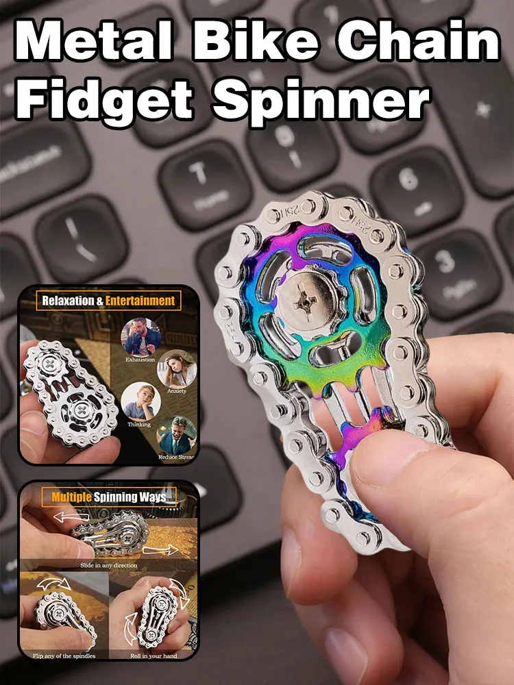 AliExpress NONE Metal Bike Chain Fidget Spinner Toys Sprockets Flywheel Fingertip Gyro Fidget Spinner Antistress Anxiety Toys for Kid Adult Gift