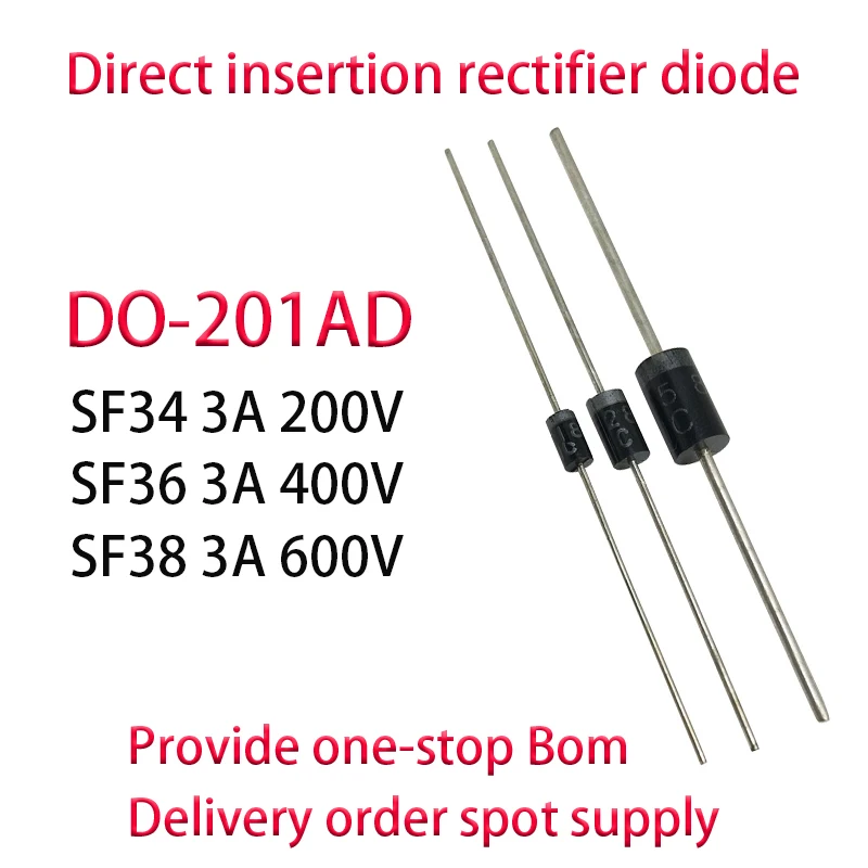 

50PCS SF34 3A 200V SF36 3A 400V SF38 3A 600V DO-201AD Direct insertion rectifier diode ultra fast recovery diode