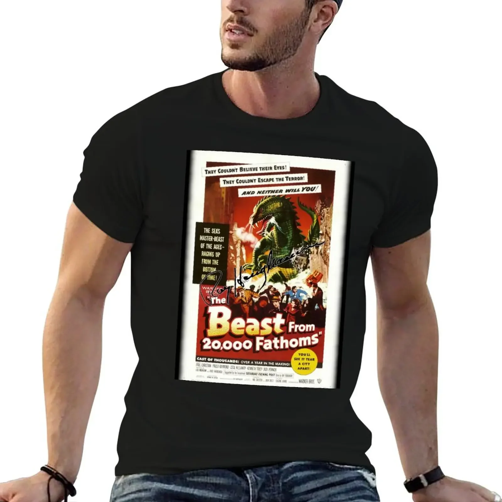 The Beast From 20,000 Fathoms - Ray Harryhausen Signature. T-Shirt oversizeds cheap stuff Aesthetic clothing t shirt for men