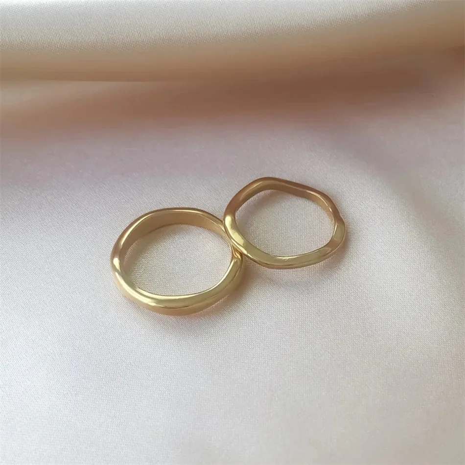 EMANCO Goldfarbene / Silberfarbene Unregelmäßige Wellenringe Trendiger Einfacher Geometrischer Handgefertigter Schmuck für Frauen und Paare – Detail 10