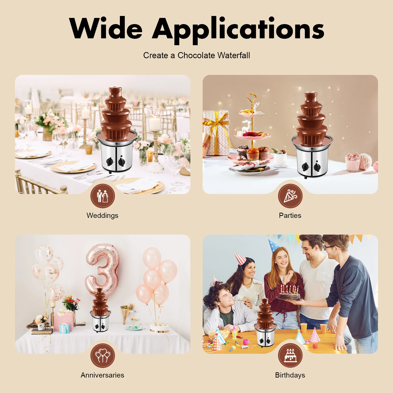 

Шоколадный фонтан, 4-ярусный, коммерческий, из нержавеющей стали, класса люкс, электрический, для плавления шоколада