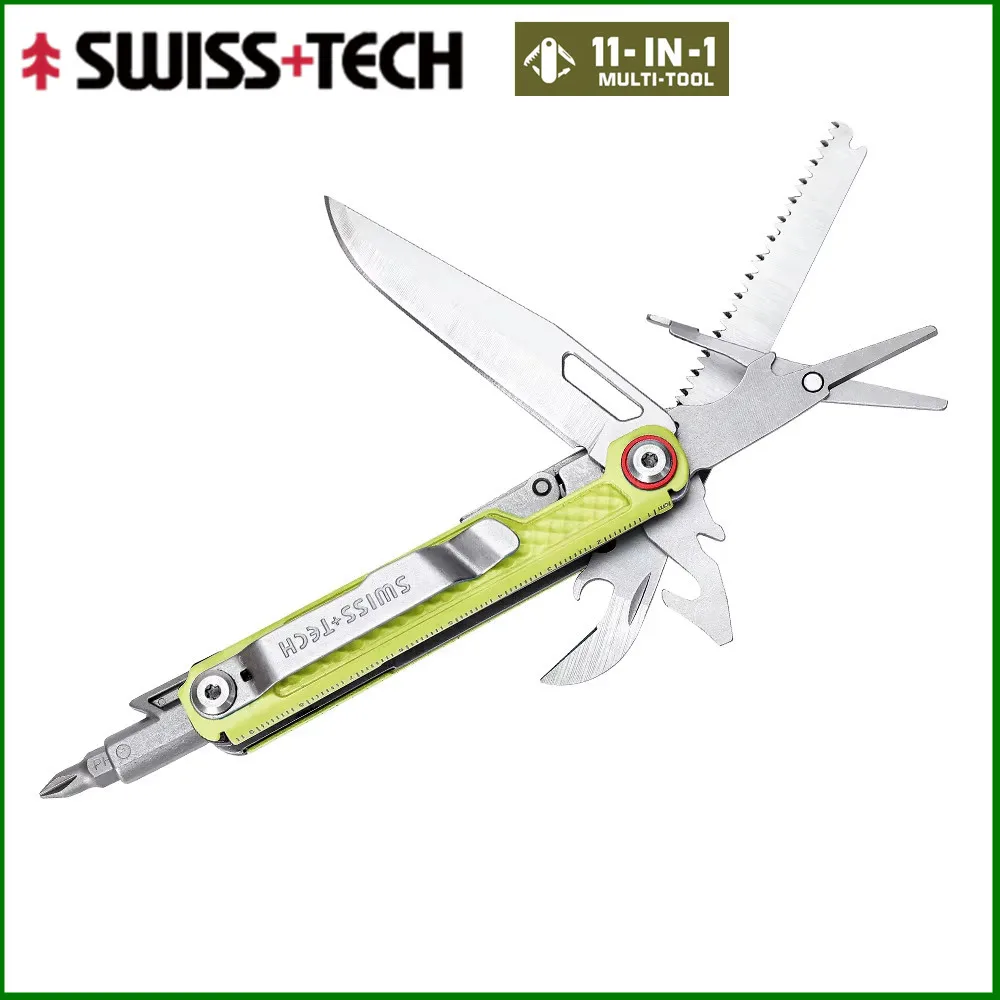 SWISS TECH 11 in 1 Mini Multitool Knife Folding EDC Outdoor Camping Survival Tools Pocket Knife Scissors Screwdriver
