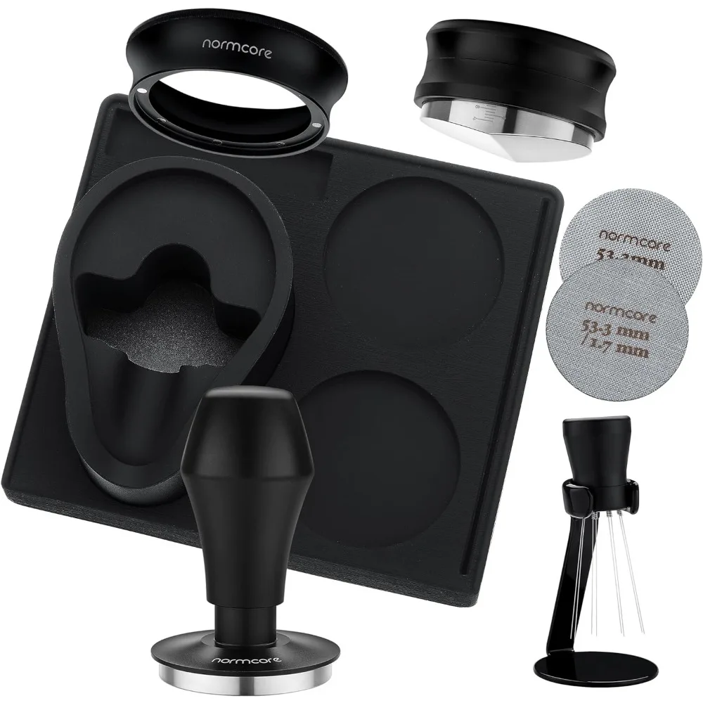 Kit de Barista compacto 7 en 1, herramienta distribuidor de café, WDT con soporte, embudo dosificador, pantalla de disco, alfombrilla de apisonamiento