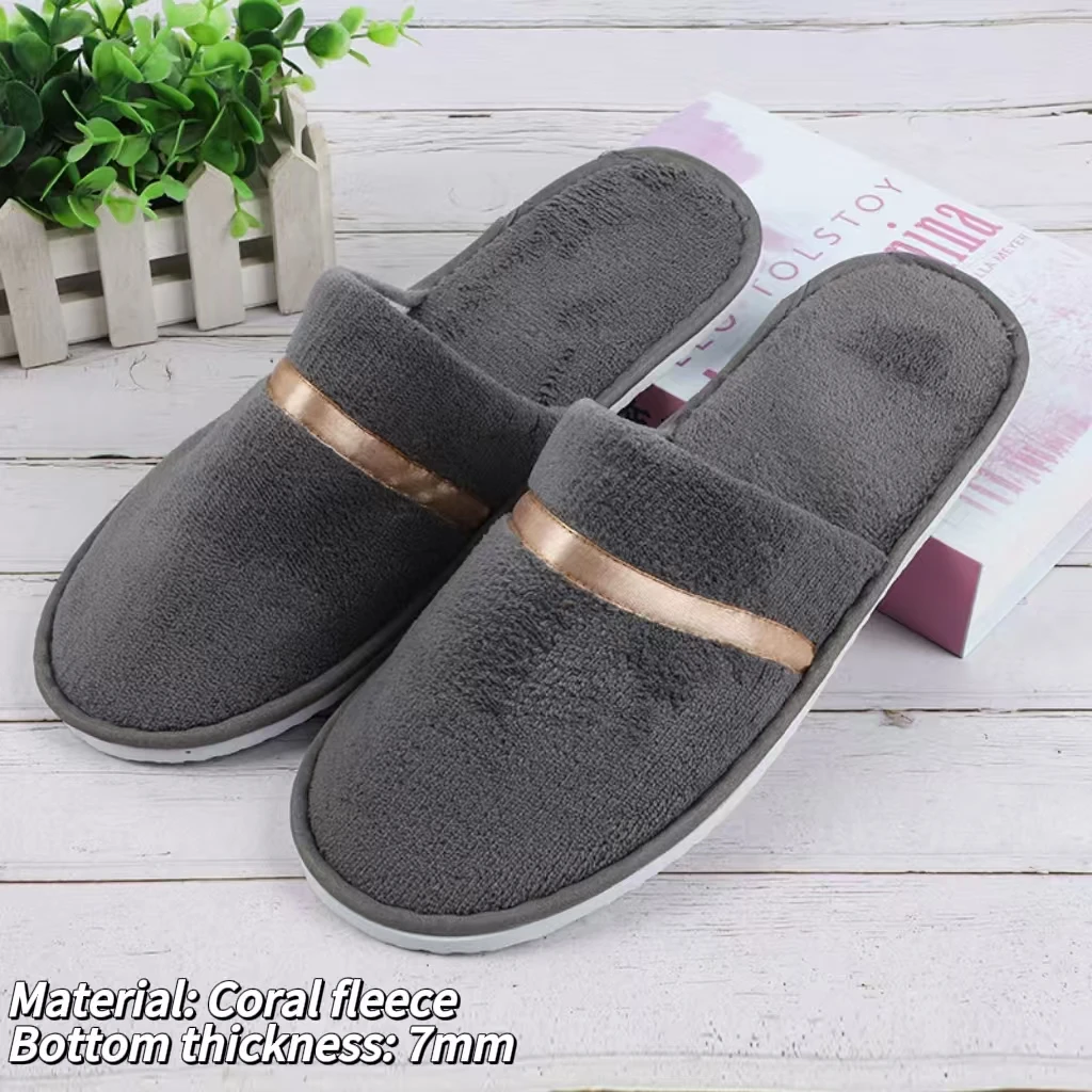 Warm Plush Closed Toe Non-slip Hotel Slippers Thicken Cotton Disposable Bathroom Slippers Couples Indoor Home Slipper