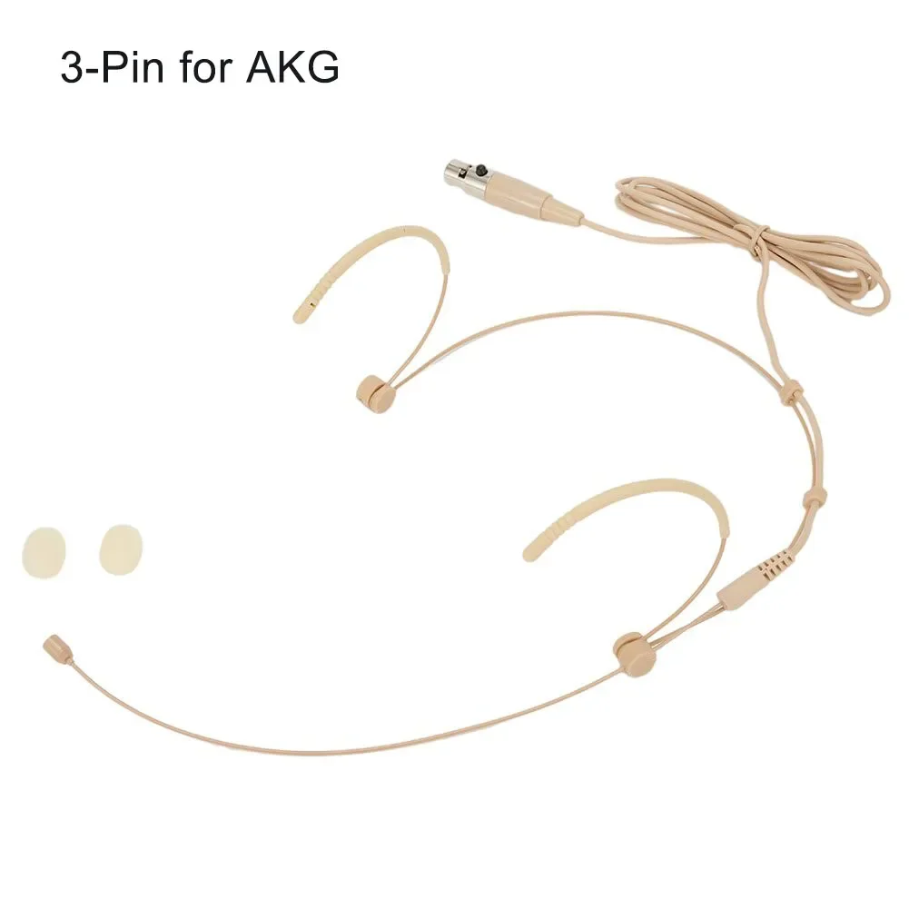 Beige Double Earhook Headset Mic Headworn Microphone 3.5mm 3 Pin For 4 Pin XLR Plug For Omnidirectional Microphone