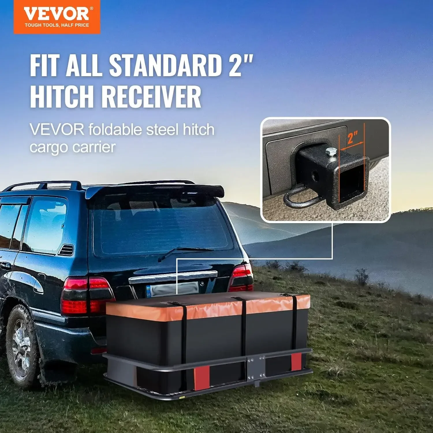 60x24x6 in Hitch Mount Cargo Carrier, 500lb Capacity Folding Trailer Hitch Cargo Basket & Waterproof Cargo Bag, Luggage Carrier