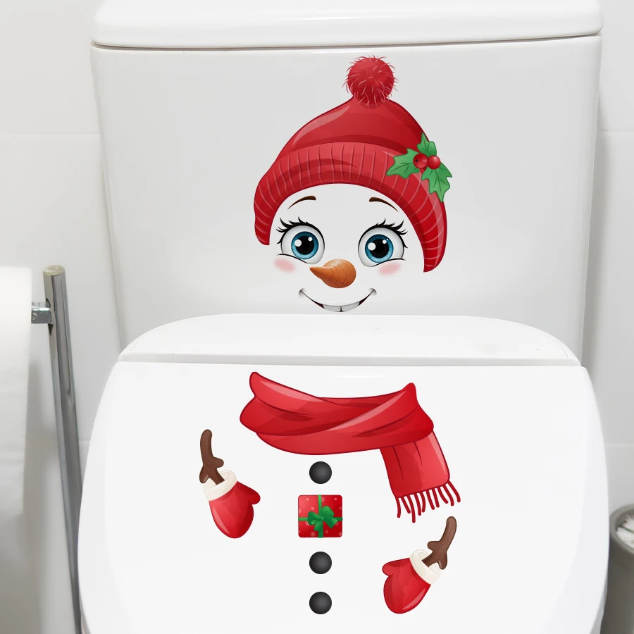 1pc Nette Weihnachten Schneemann Wc Aufkleber Abnehmbare PVC Badezimmer Dekor Für Schlafzimmer Wohnzimmer Badezimmer Festliche Hause Dekoration