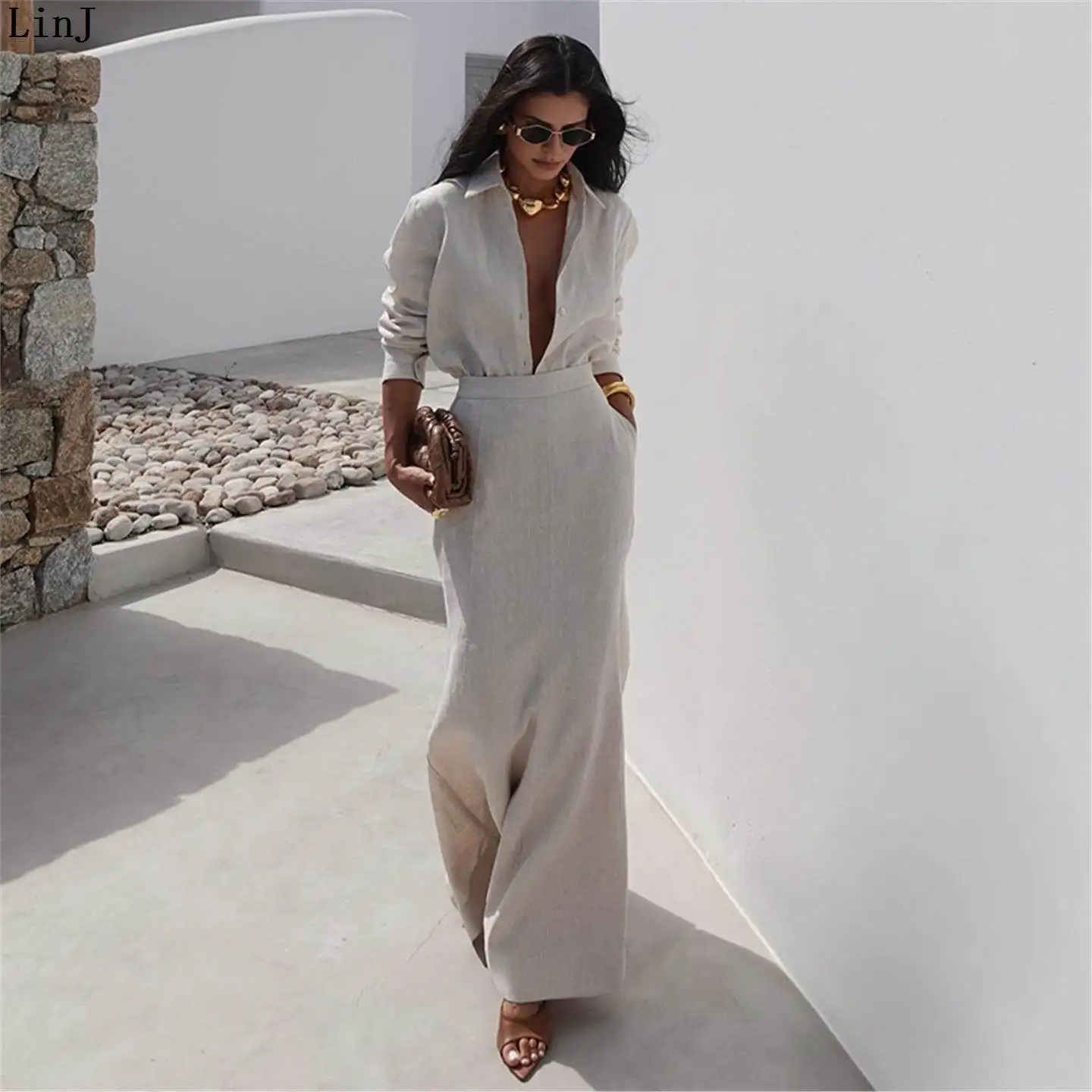 

Women's Sexy Spicy Long Sleeve Shirt And High Waist Slimming Skirt Two Piece Set Fashionable Casual Outfit Autumn New Ar...