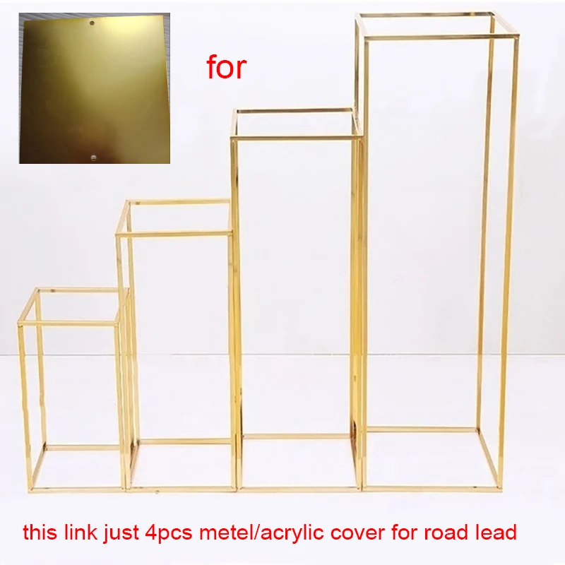 Gold Iron Acrylic Cover for Cake Plinths, Pillar Holder, Metal Backdrops, Wedding Party Decoration, Iron Cake Rack, 4Pcs