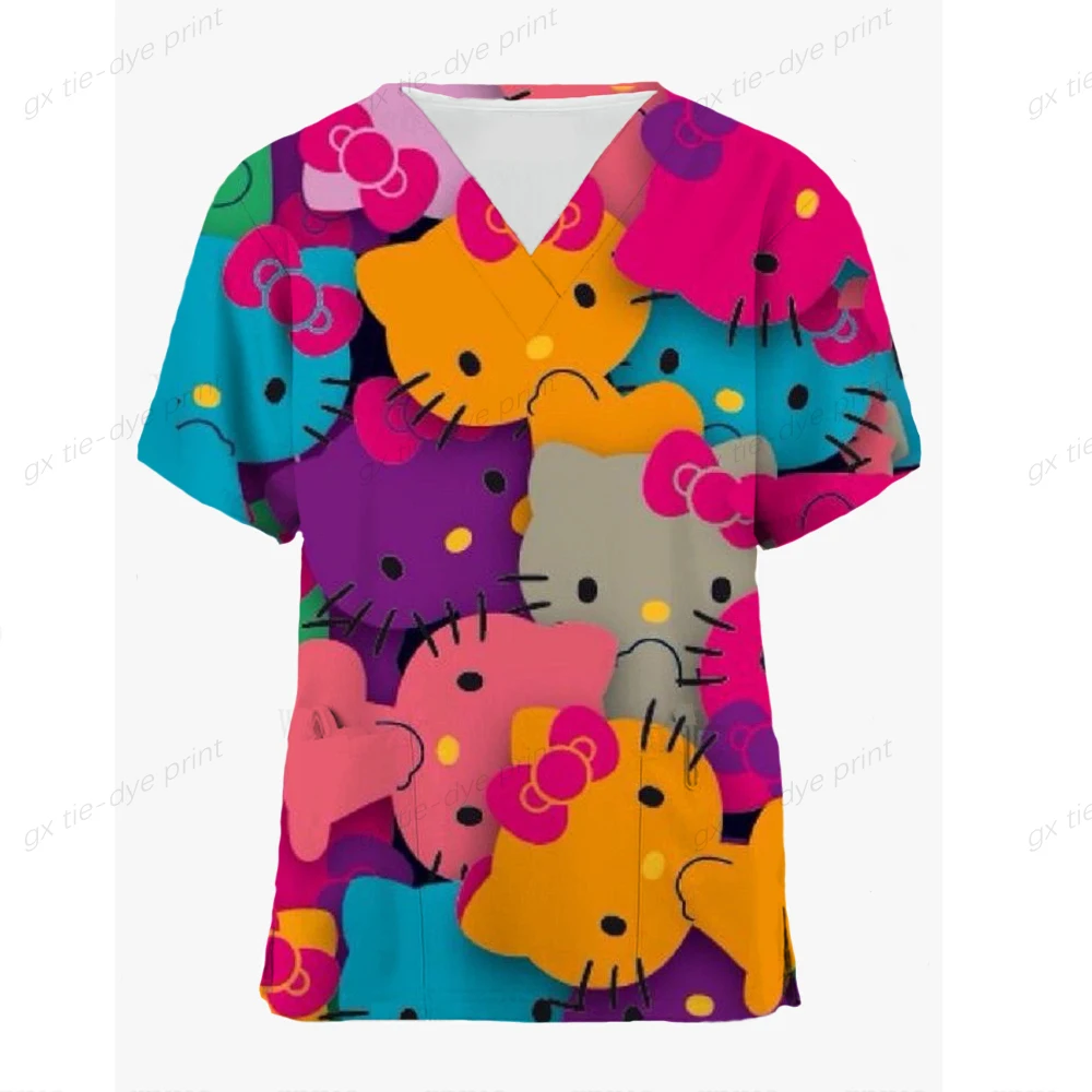 Medical Scrubs Dental Nursing Uniform Surgical Shirts for Women Hello Kitty Printing Surgery Clothes Cotton Medical Clothing  ﻿