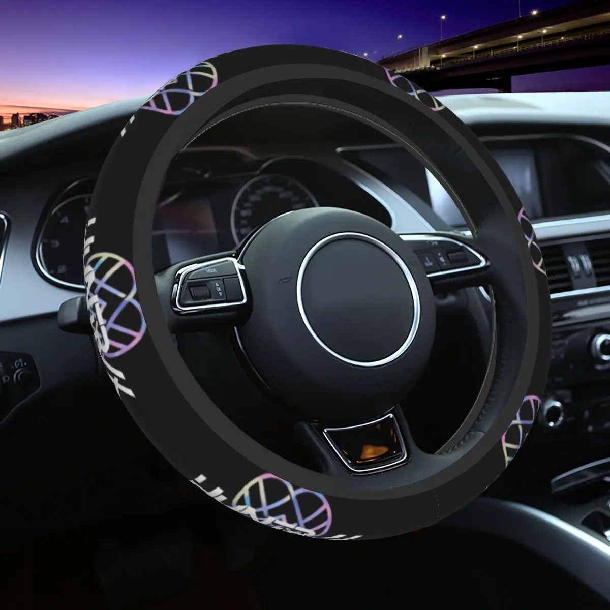 

Huntrix Logo Kpop Demon Hunters Car Steering Wheel Cover Steering Wheel Protective Cover Suitable Car-styling Car Accessories