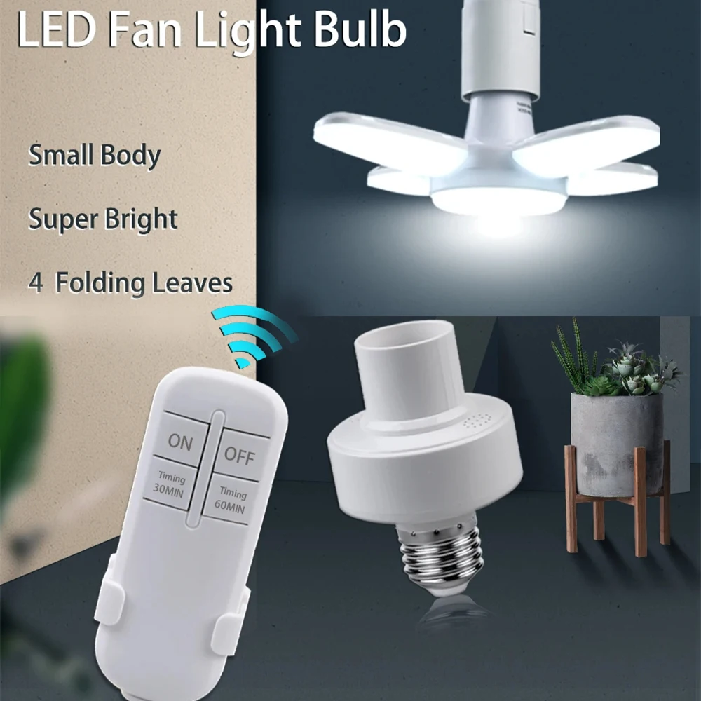 

Foldable LED Fan Blade Bulb E27 28W AC85-265V Timing Function Smart Remote Control Lighting Lamp For Home Bedroom Garage