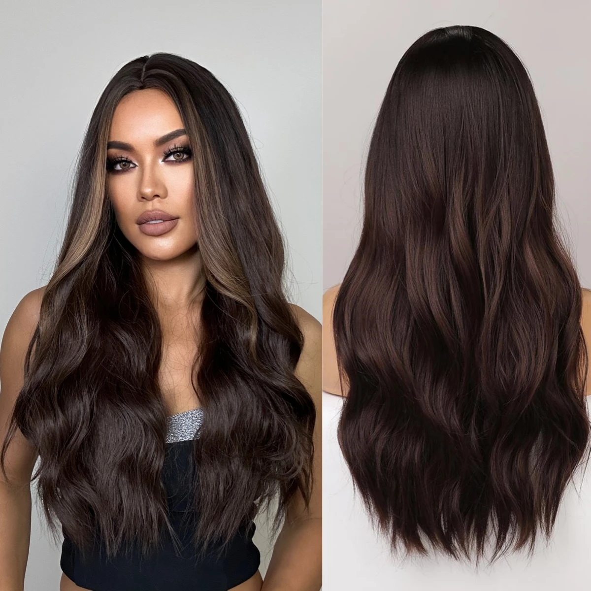 

Женские Мягкие Парики Body Wave средней длины, коричневые натуральные повседневные термостойкие синтетические волосы