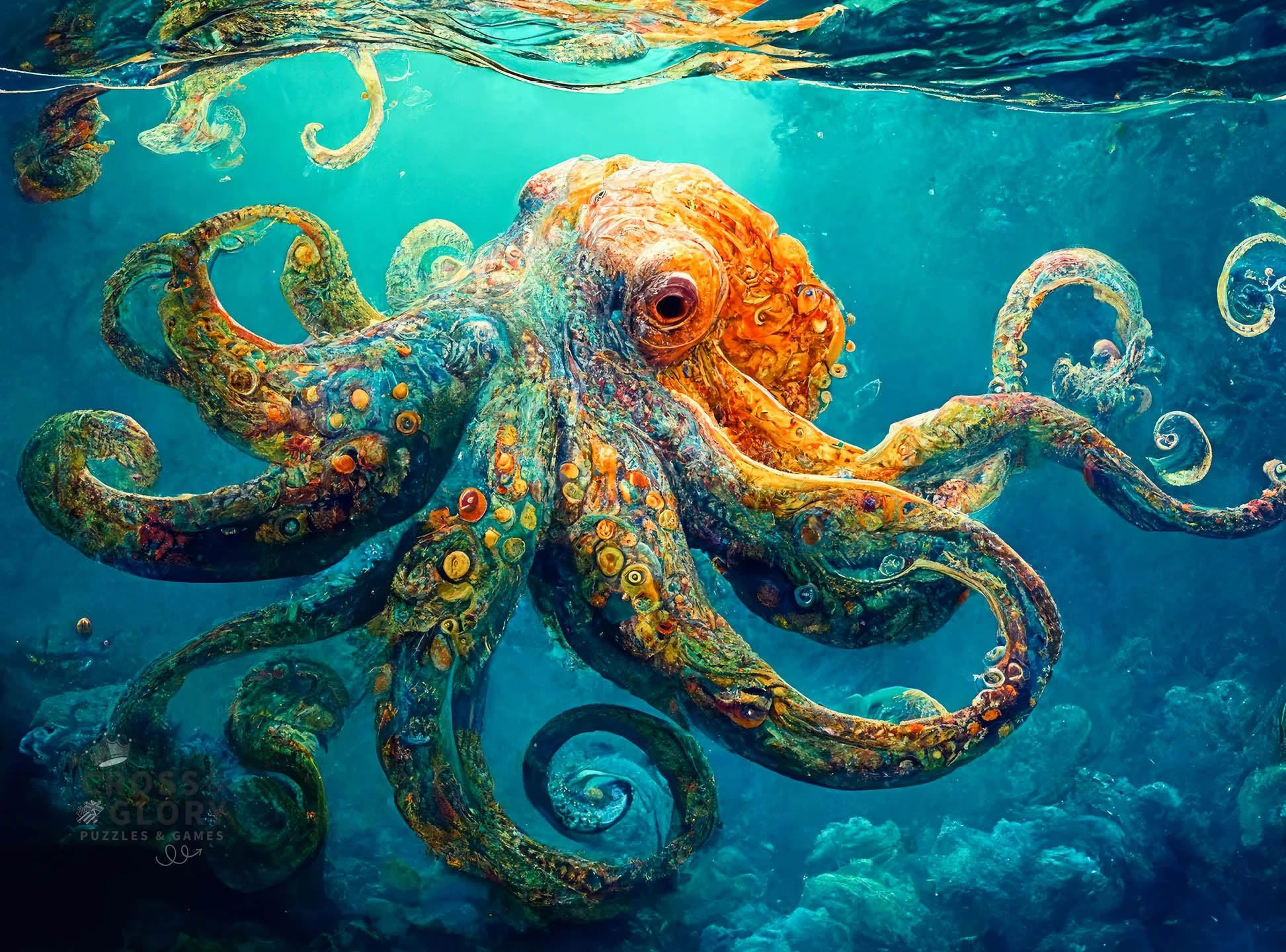 

500/1000/1200/2000 PCS Jigsaw Puzzles Deep Blue Octopus Animal Family Activity Games for Gameroom Bedroom Home Decor