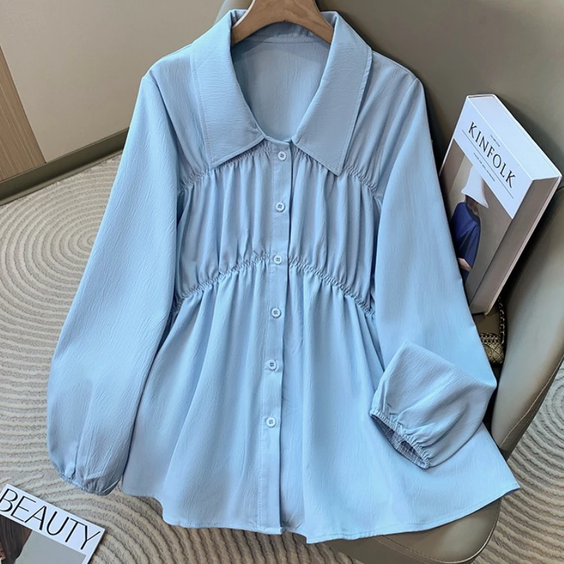 

2025 Korean Style Formal Shirts Large Size Blouses Long Sleeve Loose Turn-down Collar Button Woman Ball Gown Plus Size Blouse