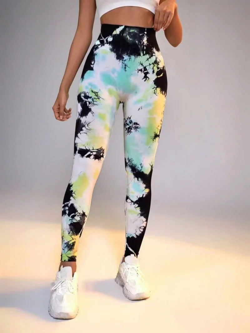 New Tie Dyed Printed Seamless Leggings  High Waist Fitness Yoga Pants Tie Drift Outdoor Sports Pants Hip Lifting Training Pants