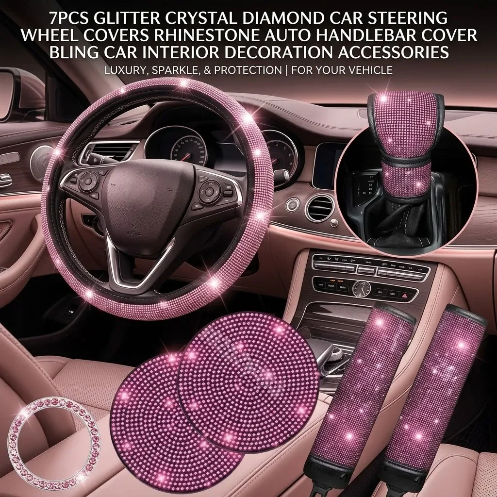 7PCS Glitter Crystal Diamond Car Steering Wheel Covers Rhinestone Auto Handlebar Cover Bling Car Interior Decoration Accessories 7PCS Glitter Crystal Diamond Car Steering Wheel Covers Rhinestone Auto Handlebar Cover Bling Car Interior Decoration Accessories