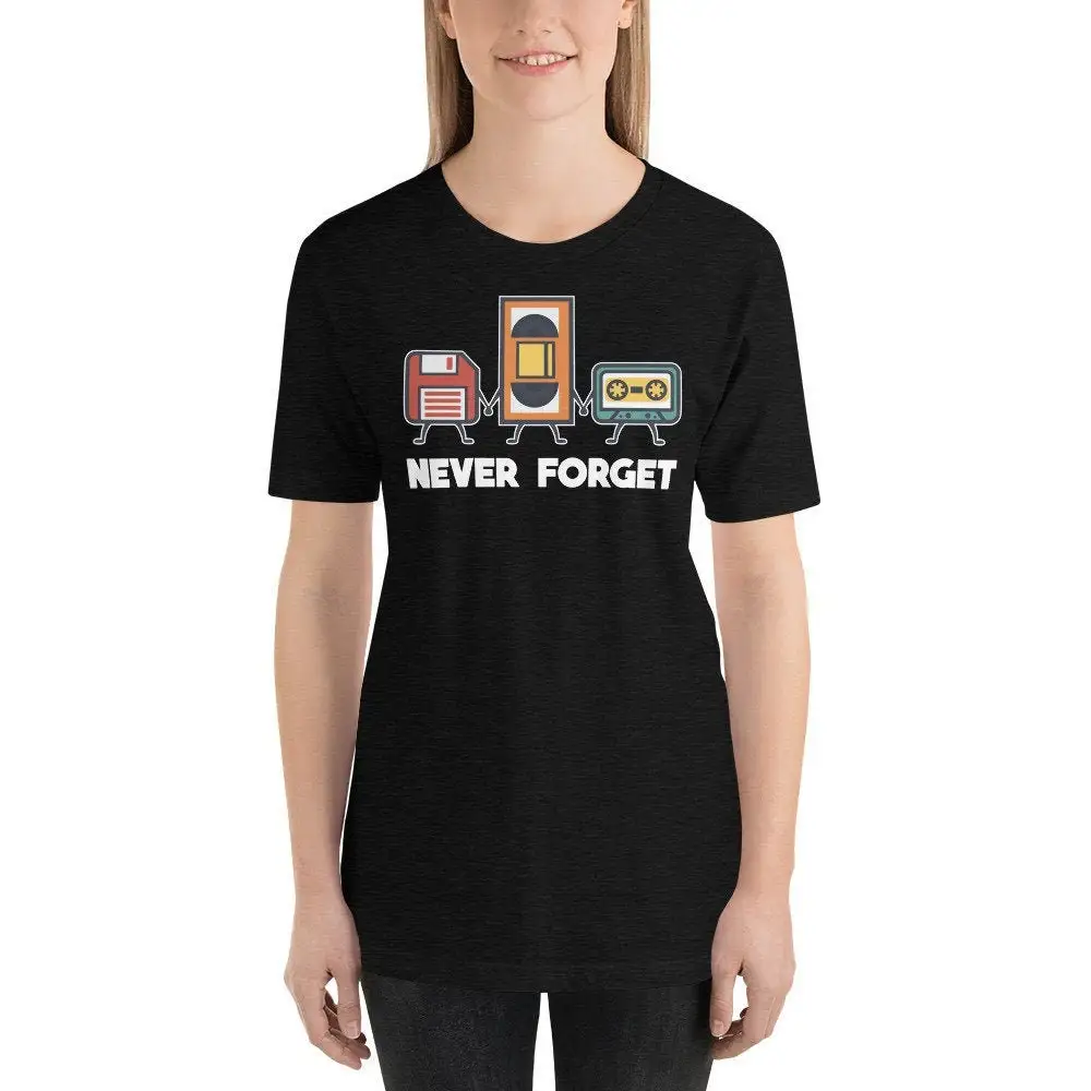 Never Forget Retro Floppy Disk USB Cassette Tape T-Shirt, Retro 80's Technology Gift, Never Forget Technology Tee Shirt